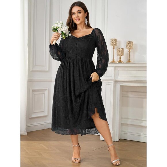 Plus Size Wedding Guest Dress Long Sleeve Lace Maxi Elegant Formal - Picture 5 of 5